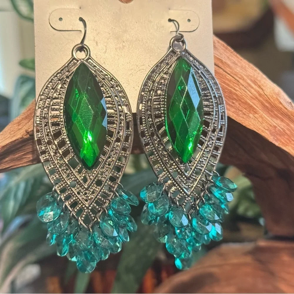 Apt. 9 Green & Silver Statement Dangle Earrings